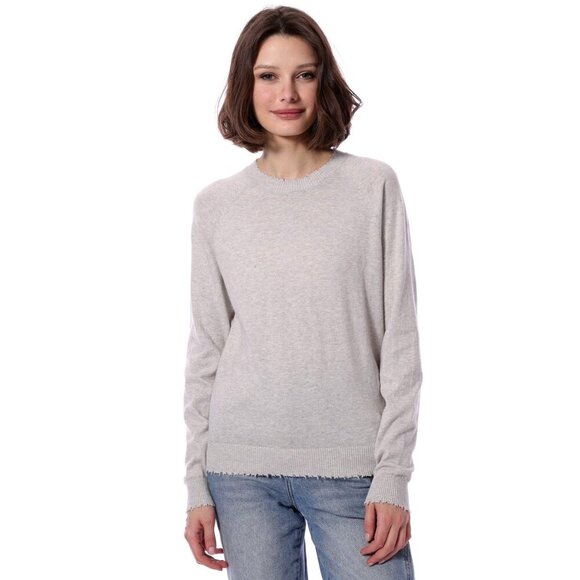 Minnie Rose Sweater Women Medium Gray Cotton Cashmere Knit Frayed Edges Luxury - Picture 1 of 12